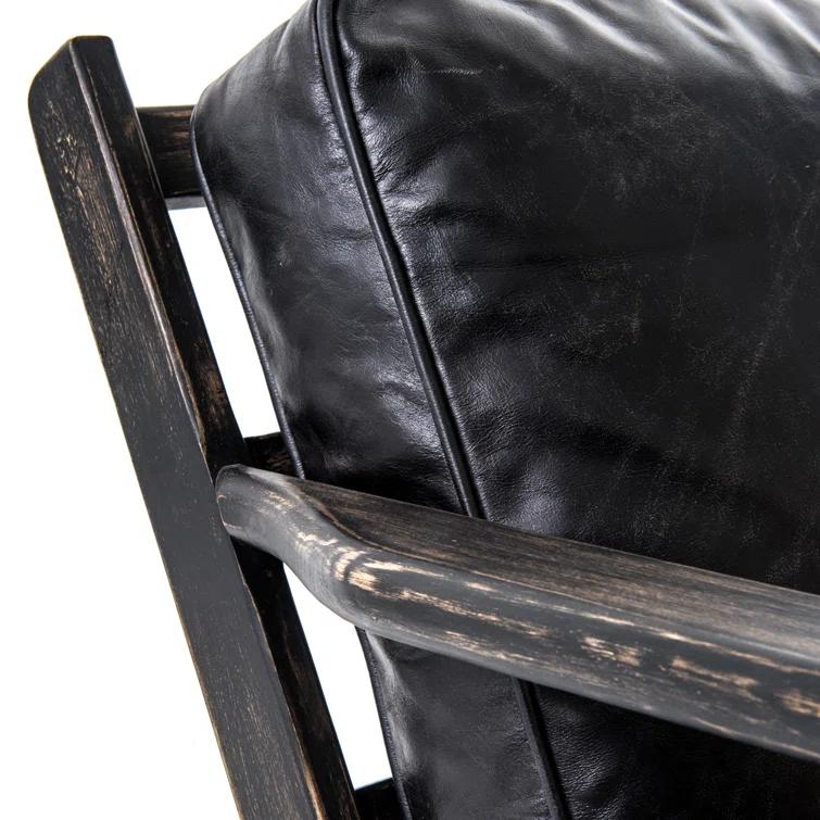 Landon Ebony Leather Lounge Chair with Distressed Oak Frame