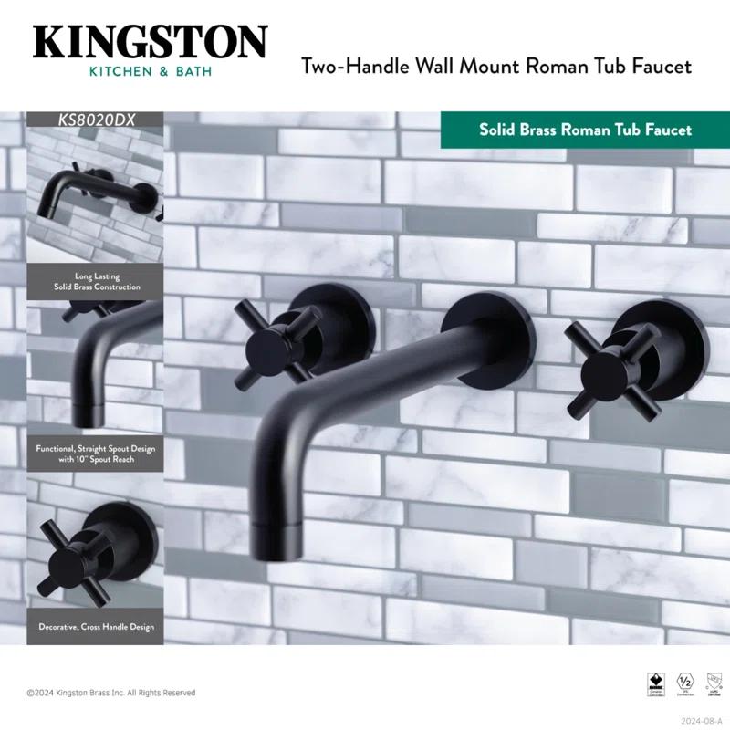 Kingston Brass Concord Two-Handle 3-Hole Wall Mount Roman Tub Faucet