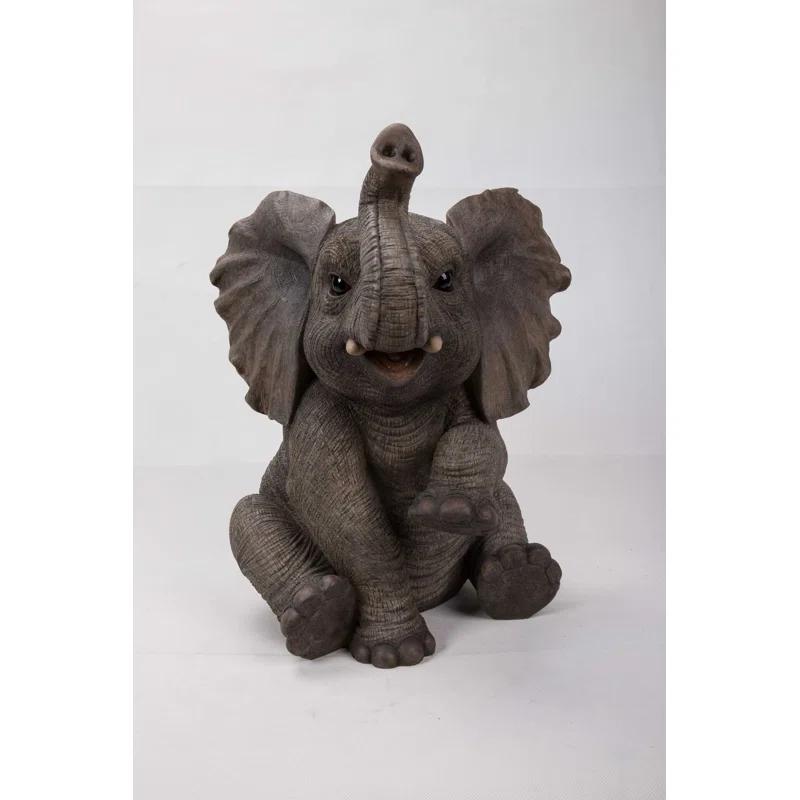Hi-Line Gift Ltd. Sitting Elephant Baby with Trunk up Statue