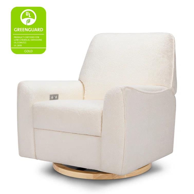 Babyletto Sunday Performance Chantilly Fleece Nursery Power Glider Recliner Chair with Light Wood Base