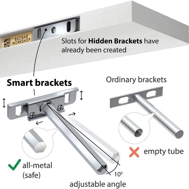 2 Piece Solid Wood Floating Shelf