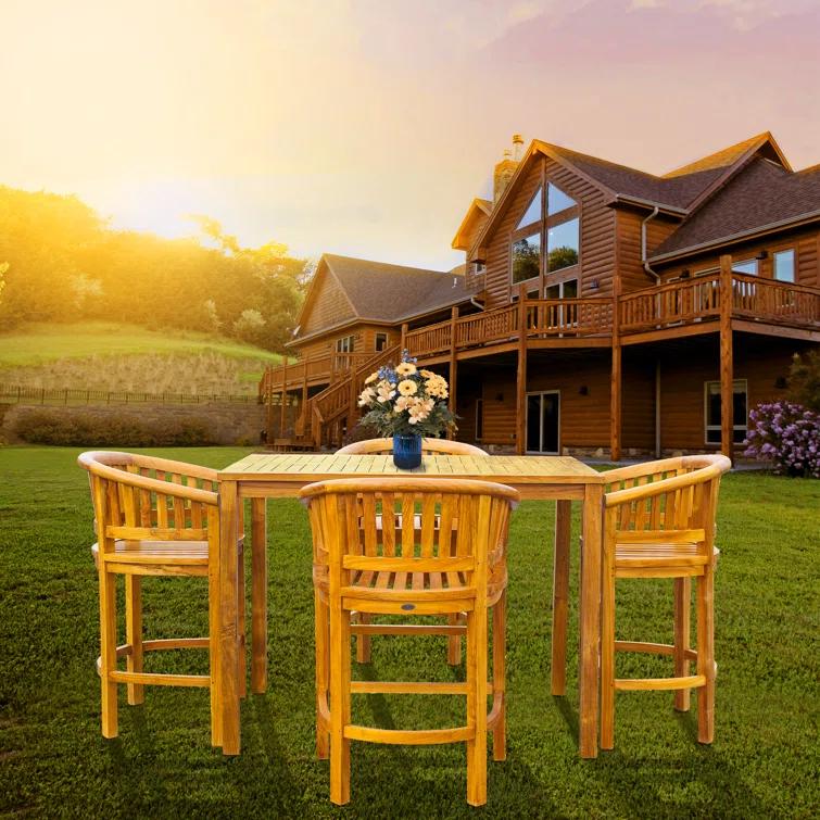 Chic Teak Amily 4 - Person Teak Wood Patio Dining Set with Rectangular Table