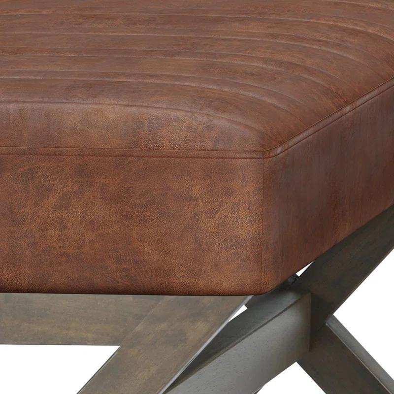Simpli Home Salinger 48"W Large Ottoman Bench in Distressed Vegan Leather with Solid Wood Frame