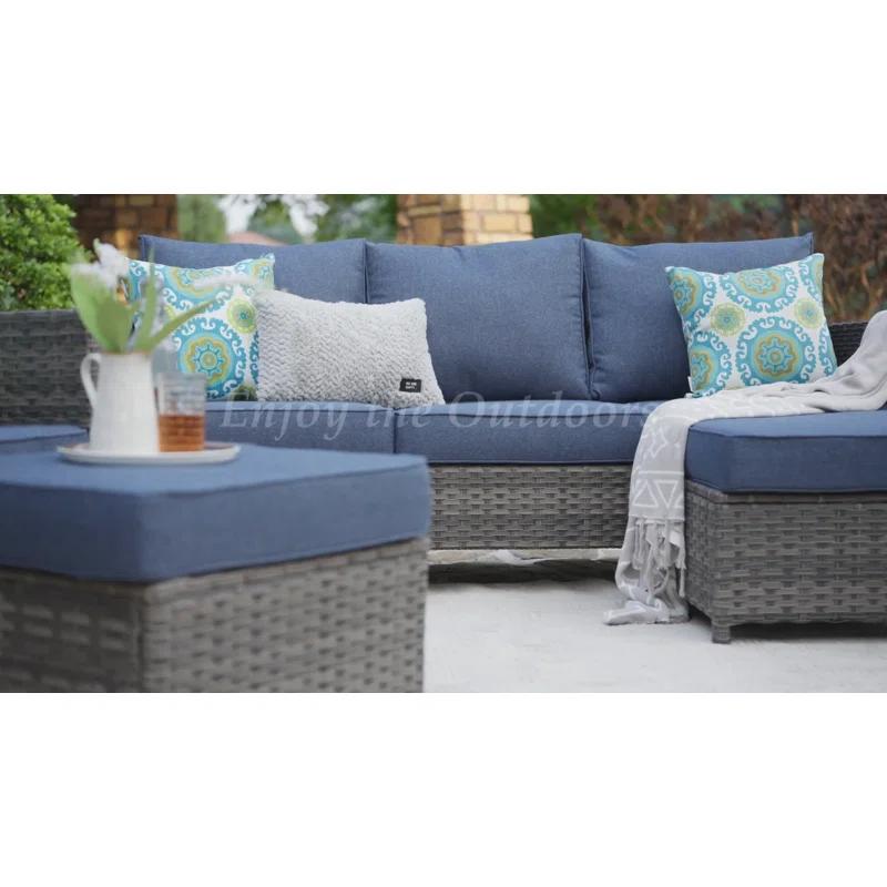 Red Barrel Studio® Harbin Wicker 5 Piece Rattan Sofa Seating Group with Cushions with Armchairs