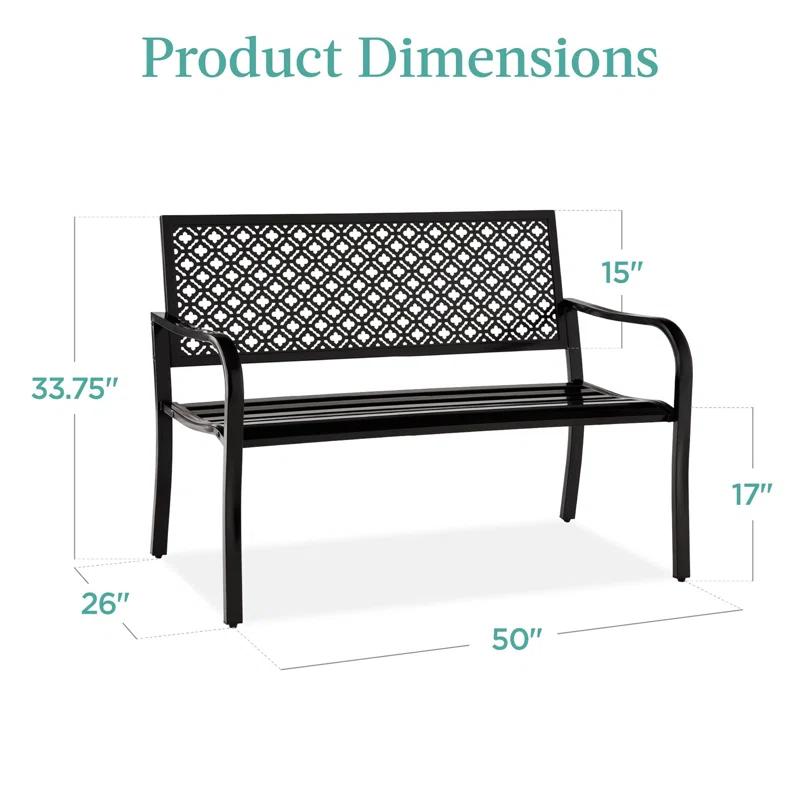 Red Barrel Studio® 2-Person Outdoor Metal Bench with Geometric Backrest, 790lb Capacity, for Garden, Patio, and Entryway