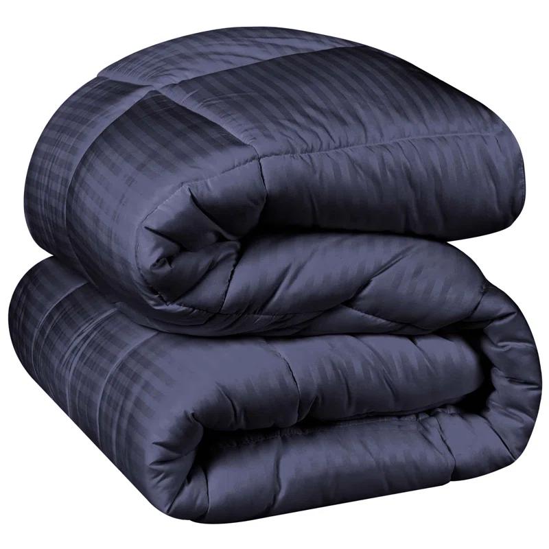 Superior Striped Reversible Box-Quilt Brushed Microfiber Medium Weight Down Alternative Comforter