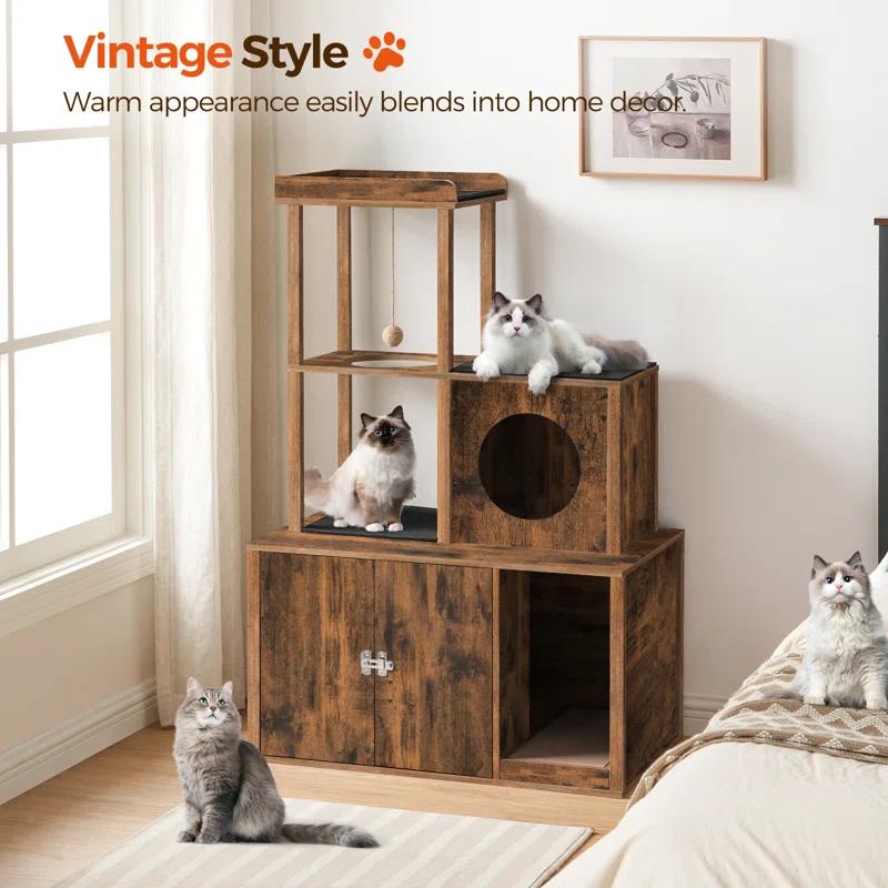 Archie & Oscar™ Cat Tree Hidden Cat Litter Box Furniture With Condo And Plush Ball