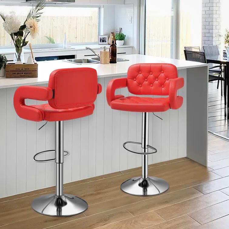 Brayden Studio® Greno Faux Leather Swivel Bar Stools, Adjustable Counter Height Barstools with Backrest and Armrest & Reviews | Wayfair