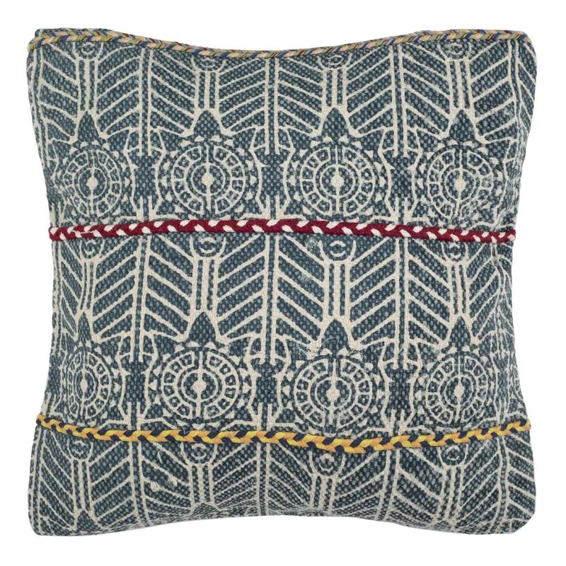 Larren 18'' Square Embroidered Cotton Boho Pillow