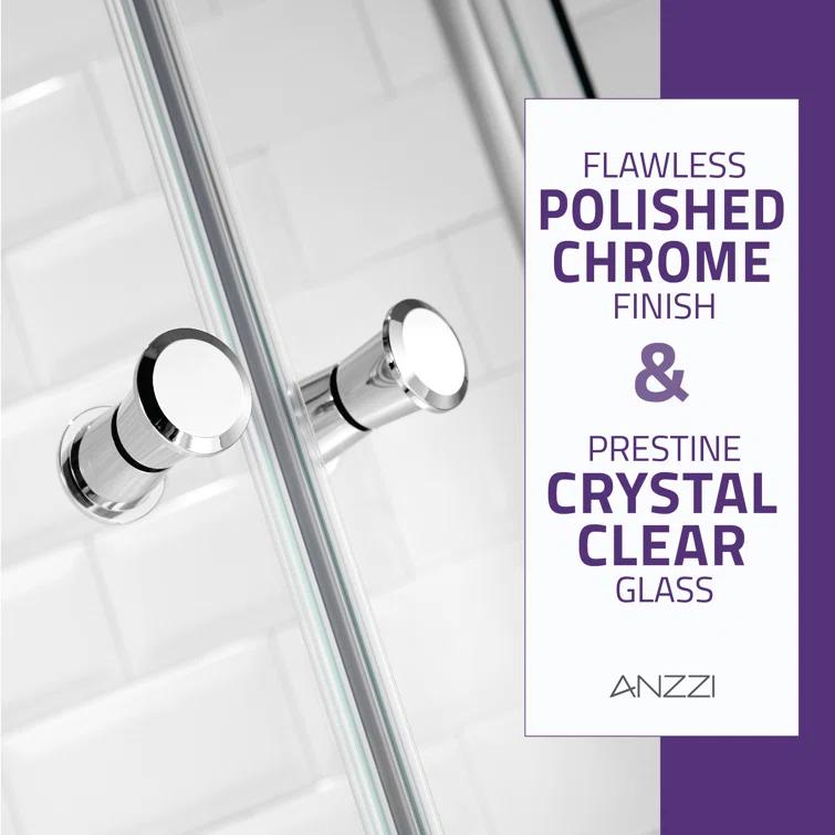 ANZZI Mare Series 35.2'' W 76'' H Framed Round Reversible Shower Enclosure SD-AZ050-01CH
