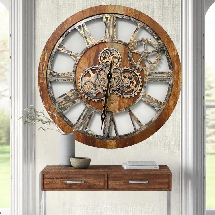 The Gears Clock Wall Clock 24" Round Oversized for Living Room decor with Real Moving Gears America Collection