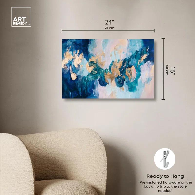 Art Remedy Golden and Aqua Land Canvas Blue Abstract Art by Art Remedy