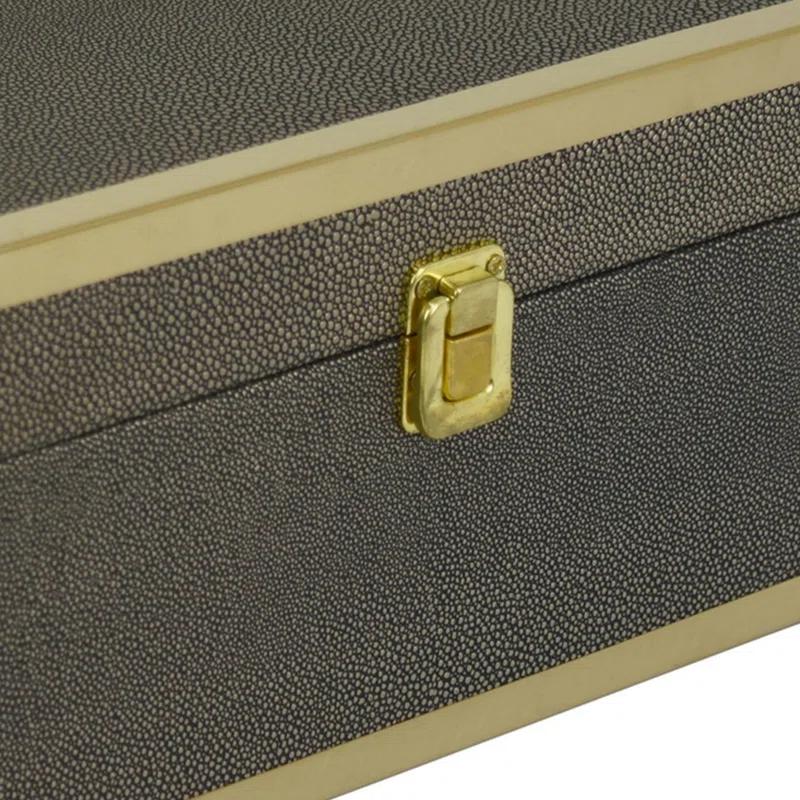 Benjara Mecca Storage Box Set of 2, Rivet Accents, Metal Trim, Wood