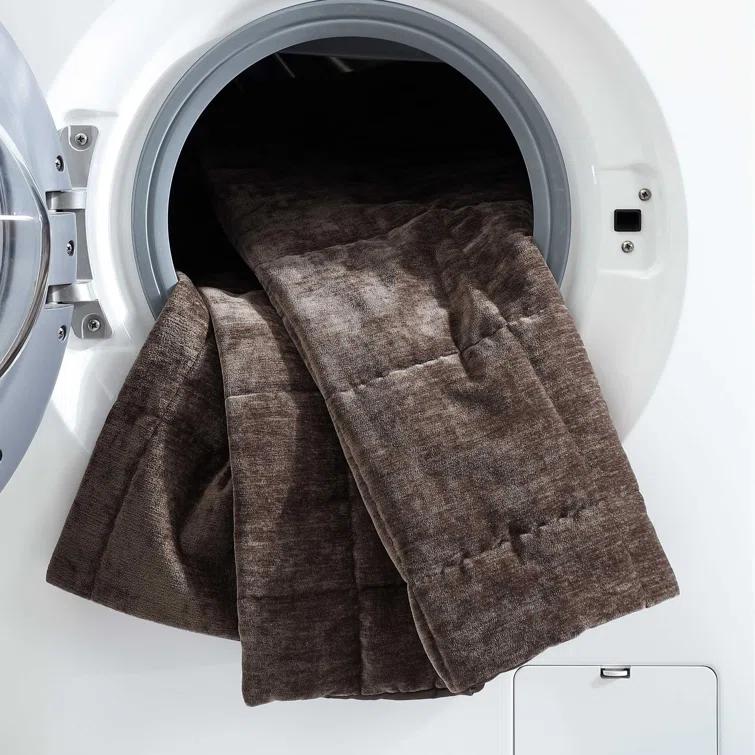 Chocolate Brown Reversible Queen Chenille Quilt Set with Pillowcases