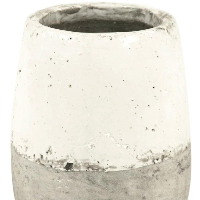 Distressed White Ceramic Table Vase with Rustic Finish