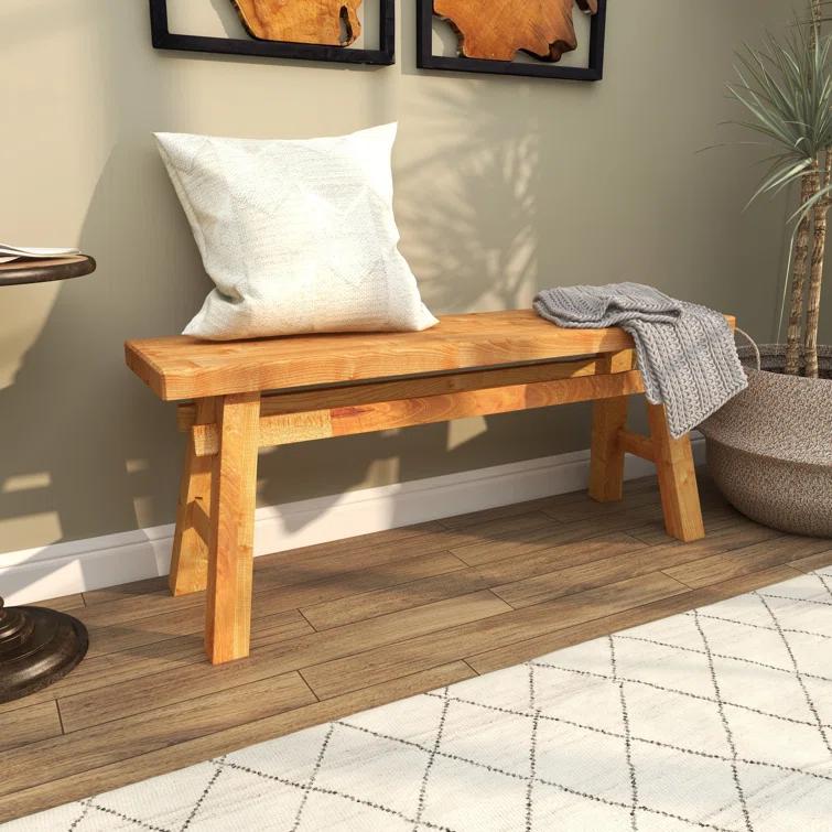Milani Brown Wood Handmade Distressed Bench with High Trestle Legs 47" x 12" x 21"