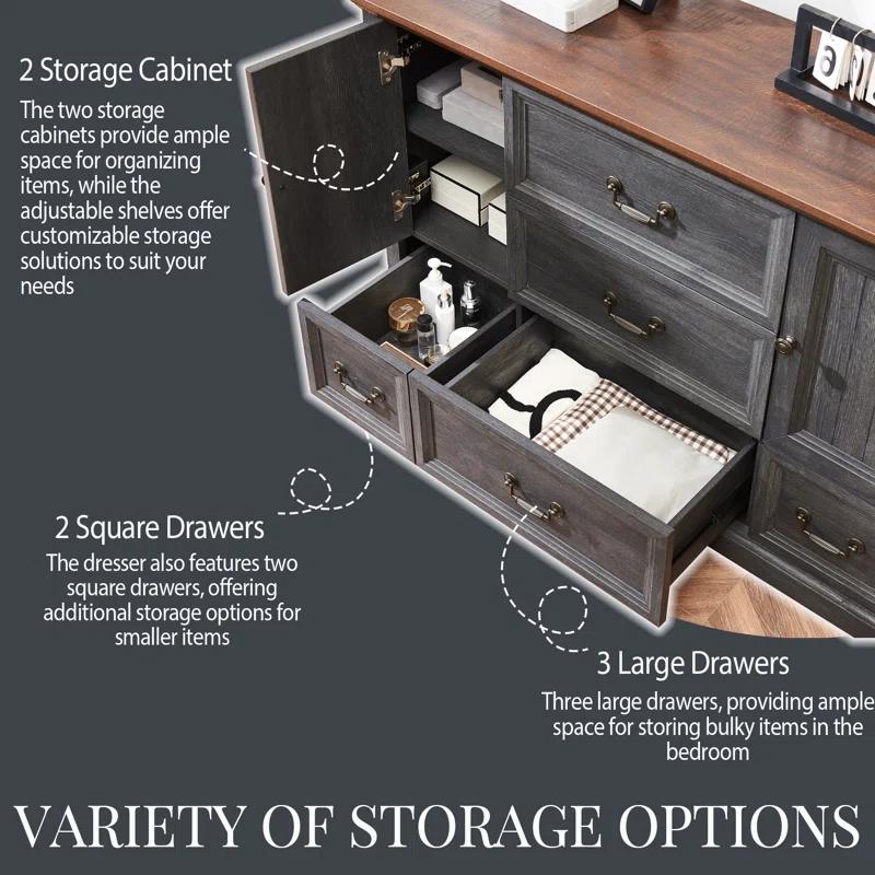 Wildon Home® Caeden 47.5" Wide Farmhouse Dresser for Bedroom, Wood Rustic Storage with 5 Drawer