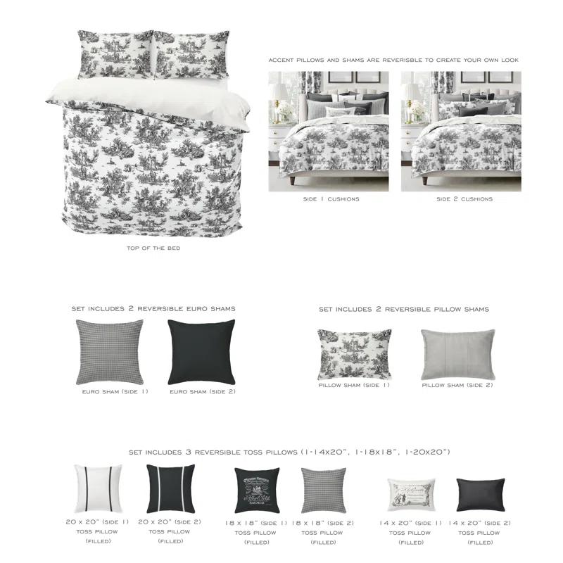 Jardin Du Jouy Toile Black Coverlet Set 8 Piece