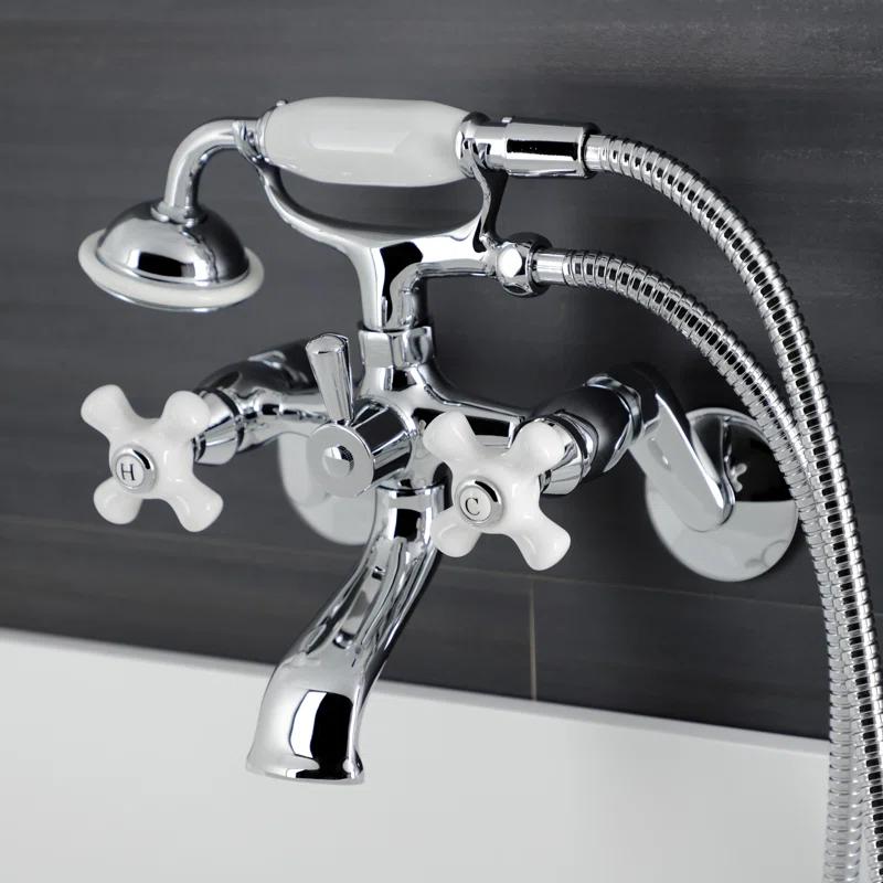 Kingston Brass KS266PXC Kingston Brass Kingston Three-Handle 2-Hole Wall Mount Clawfoot Tub Faucet with Hand Shower