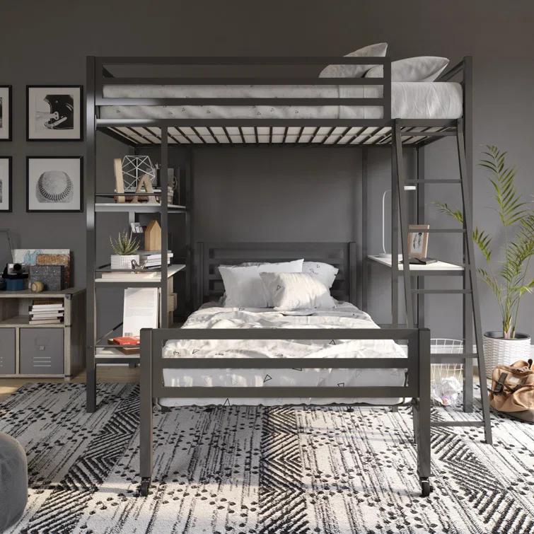 Max & Finn Nova Twin Metal Platform Loft Bed with Built-in-Desk
