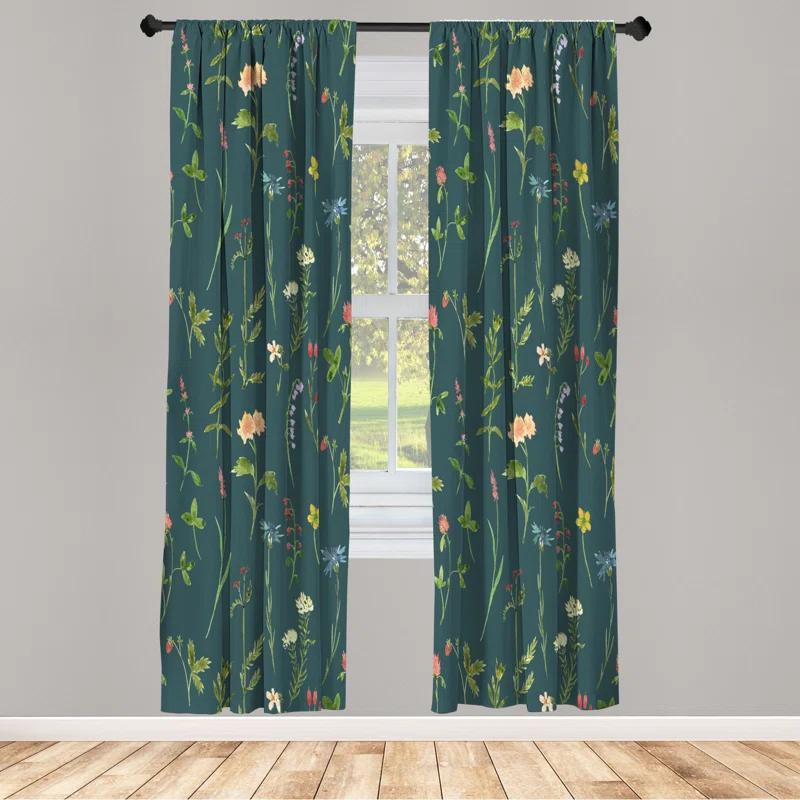 Ambesonne Microfiber Floral Semi-Sheer Rod Pocket Curtain Panels (Set of 2)