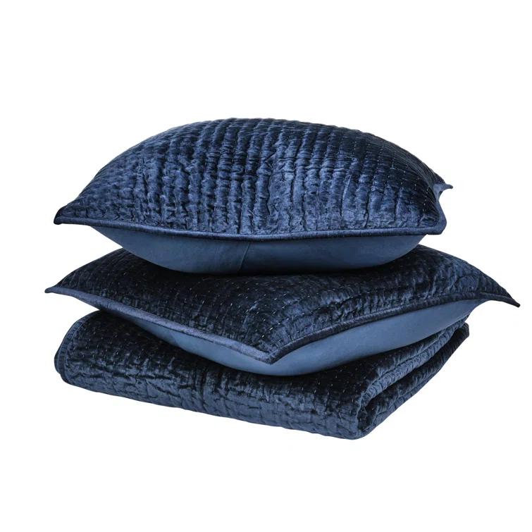 Dimitry Rayon Velvet Ocean Blue King Quilt By Kosas Home