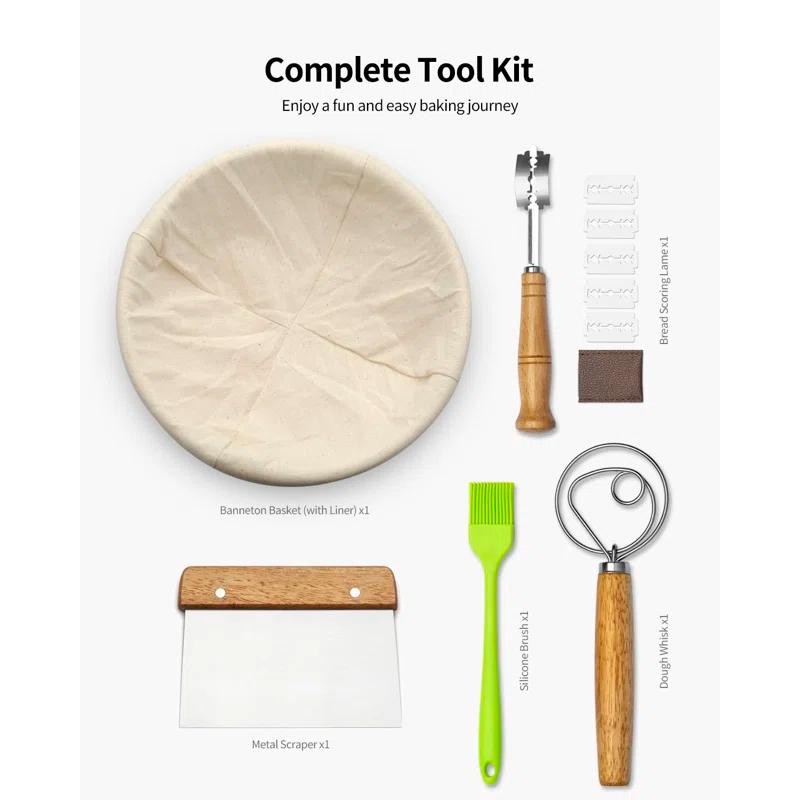 Banneton Bread Proofing Basket, 9 Inch Round Sourdough Starter Kit For Baking Fermentation, Bread Making Supplies Tools Set, Sourdough Bread Baking Supplies Accessories, Rattan Basket Gift Set