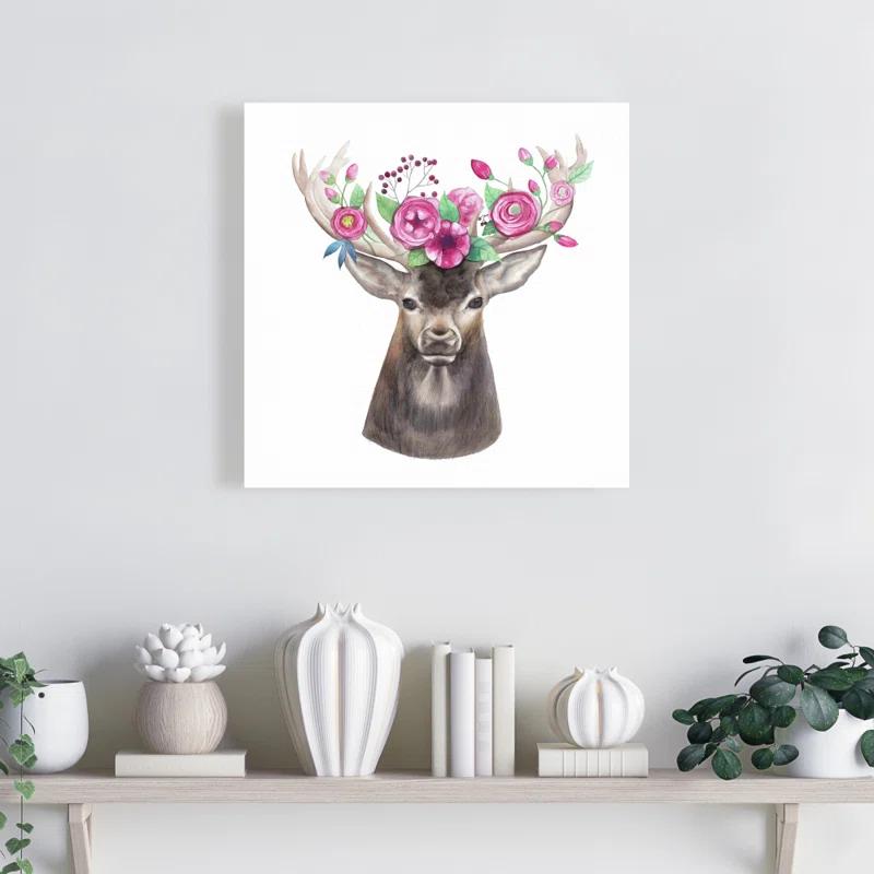 Begin Edition International Inc. " Deer Head With Flowers " by Begin Edition Painting Print