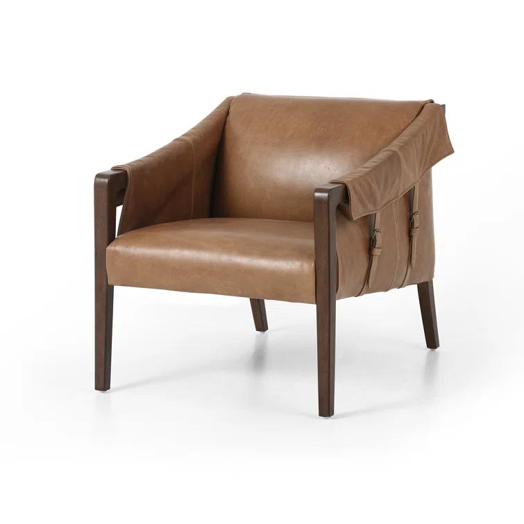 Palermo Nude Genuine Leather Contemporary Armchair in Natural Whitewash