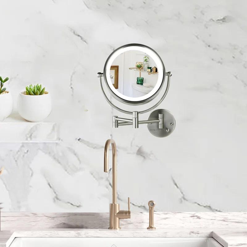 Ovente Wall Mounted Vanity Makeup Mirror 8.5 Inch with 7X Magnification and Natural LED Lights, Double-Sided with Hardwired Electrical Connection