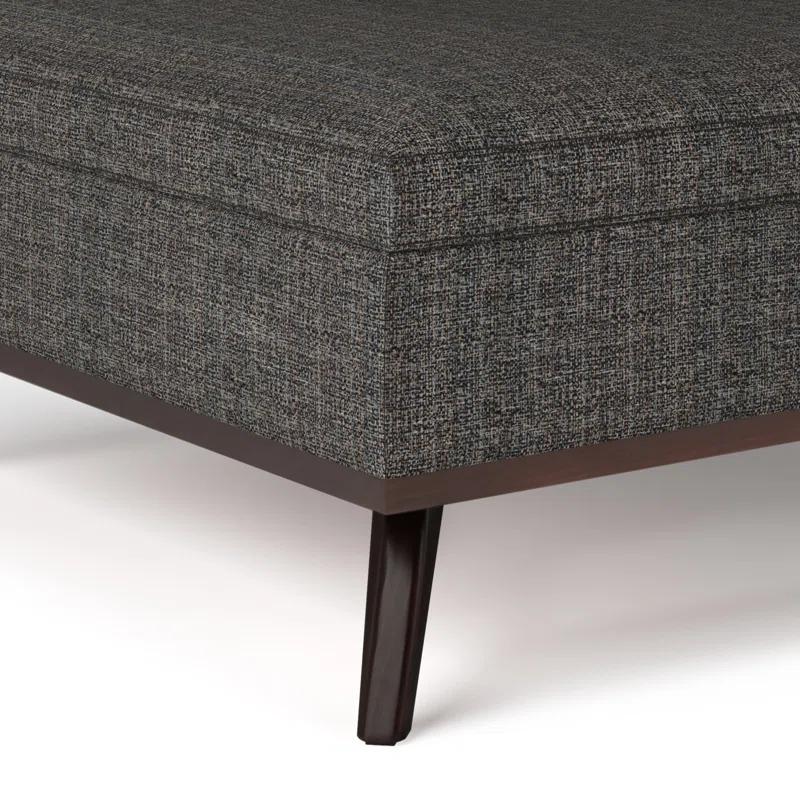 Simpli Home Owen 36"W Upholstered Square Coffee Table Storage Ottoman with Lift Top and Solid Wood Legs