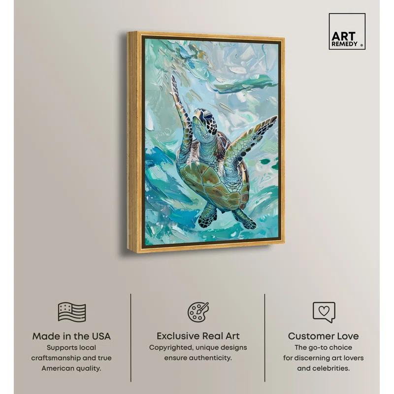 Art Remedy Art Remedy Serene Turtle Framed Colorful Coastal 1 Piece Canvas Wall Art 57715