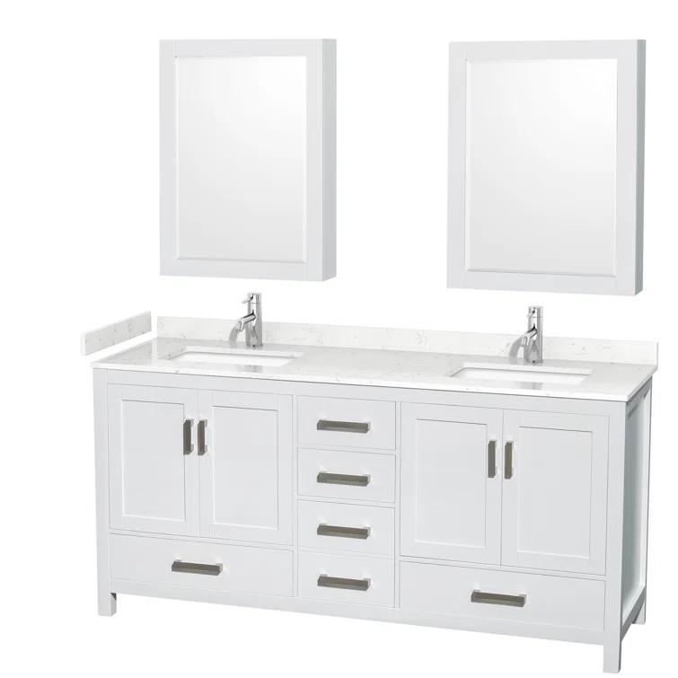 Wyndham Collection Sheffield 72" Freestanding Double Bathroom Vanity with Cultured Marble Top