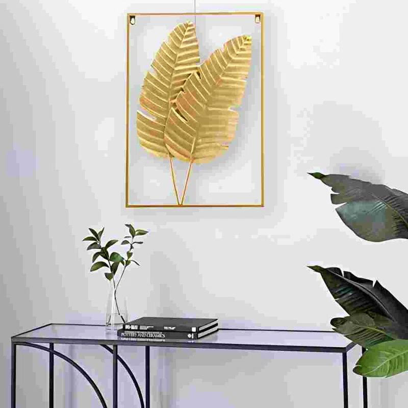 Rosdorf Park Gold Metal Wall Decor Set Of 2, Leaf Wall Hanging Home Decor With Frame, Modern Wall Art Decor Wall Sculptures For Living Room, Bedroom, Office, Hotel, Large 24" X 16"