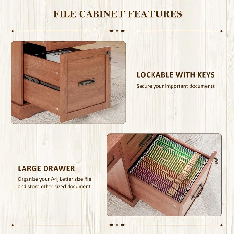 August Grove® Clabe 55'' Farmhouse Executive Desk with Drawers, File Cabinet and Power Outlets