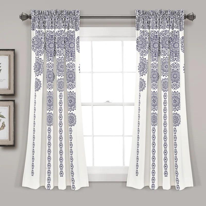 Stripe Medallion Polyester Room Darkening Curtain Pair (Set of 2)