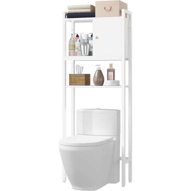 Over-The-Toilet Storage, 3 Tier Bathroom Organizer Shelf, Organizer With Adjustable Shelves And Wooden Cabinet, Multifunctional Over The Toilet Rack, Wood