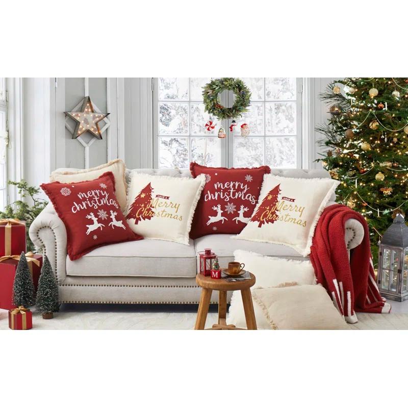 Christmas Pillow Covers 12X20 Set Of 2 - Xmas Decorative Farmhouse Linen Throw Pillow Cases Holiday Sofa Couch Cushion Covers Merry Christmas