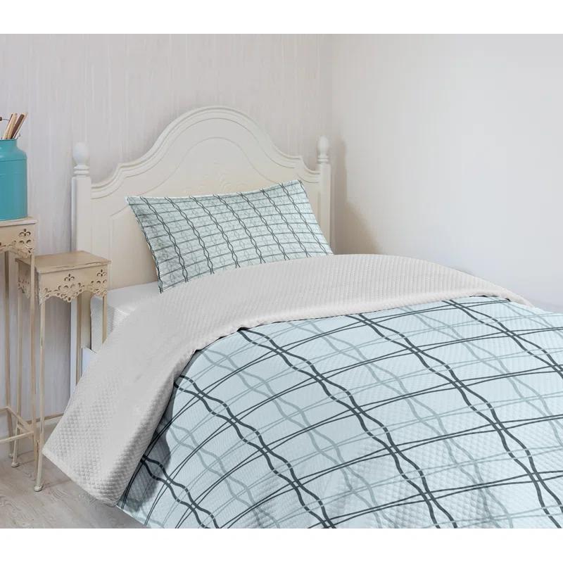 Ambesonne Ambesonne Blue Bedspread Set 2 Pcs Square Wavy Lines Patterns Twin Almond Green Slate Blue