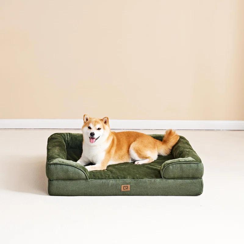 Orthopedic Dog Beds For Extra Large Dogs, Waterproof Memory Foam XL Dog Bed With Sides, Non-Slip Bottom And Egg-Crate Foam Big Dog Couch Bed With Washable Removable Cover, Dark Green