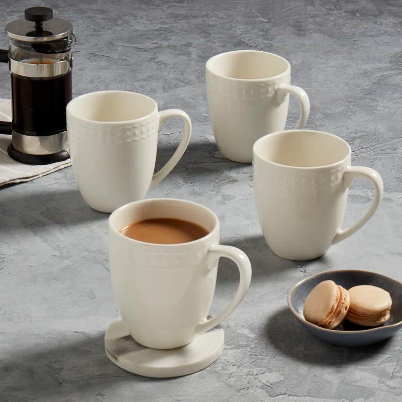 Tabletops Gallery Ivory Dinnerware Tabletops Gallery Mug Embossed White (Set of 4)