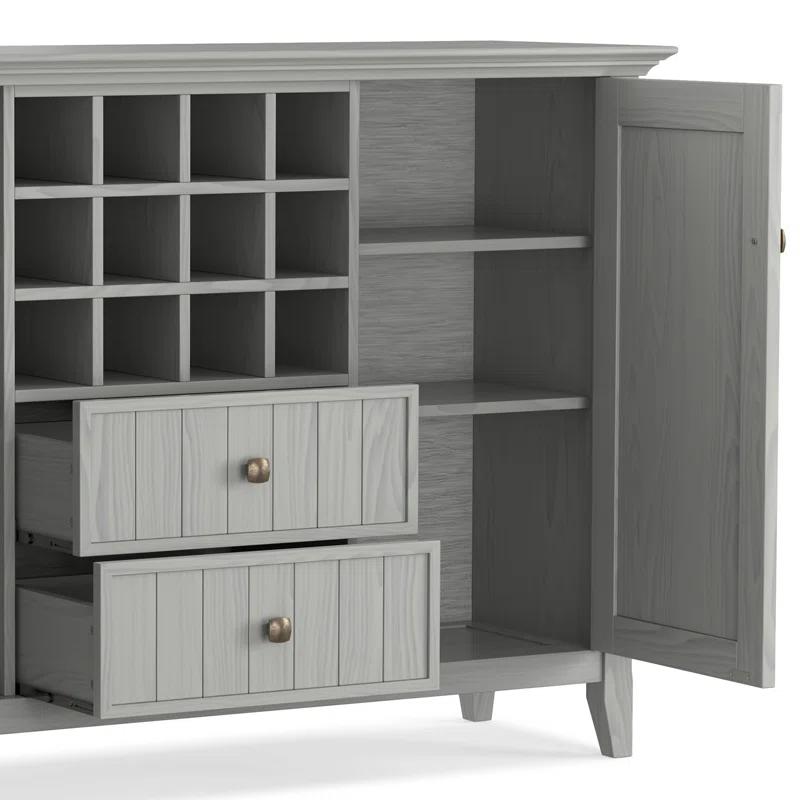 Simpli Home Bedford 54"W Solid Wood Sideboard Buffet and Wine Rack, 2 Drawers, and 2 Cabinets