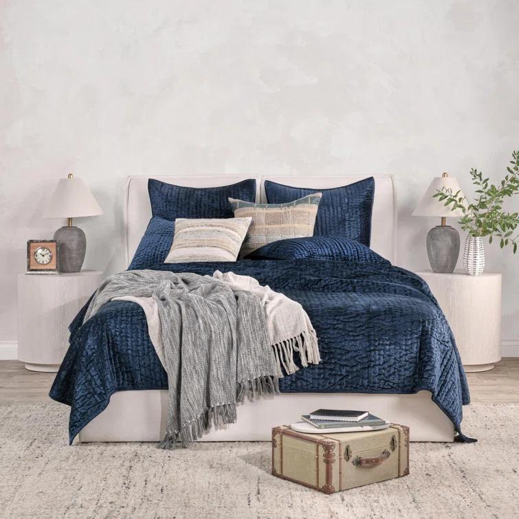 Dimitry Rayon Velvet Ocean Blue King Quilt By Kosas Home