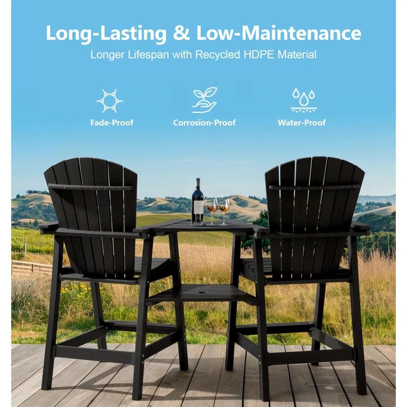 Rosecliff Heights HDPE Tall Adirondack Chair Set with Removable Double Trays (Set of 2)