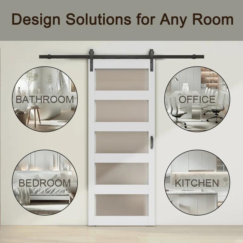 Calhome 5 Lite Tempered Frosted Glass Finished Composite Interior Sliding Barn Door with Hardware Kit