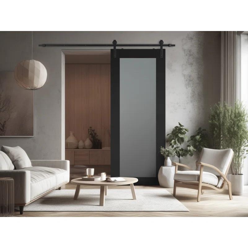 Belldinni Avon 207 Solid Manufactured Wood and Glass Paneled Barn Door with Installation Hardware Kit