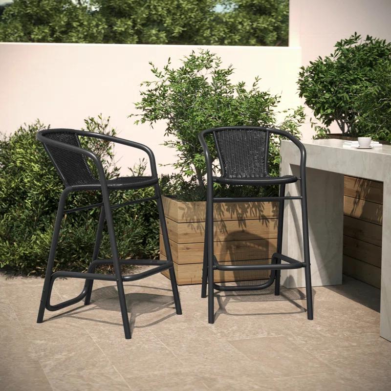 Flash Furniture Lila Commercial Indoor-Outdoor Rattan Restaurant Barstool with Aluminum Frame (Set of 2)