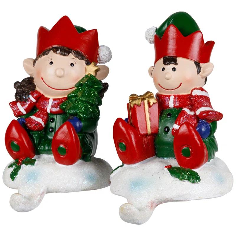 Northlight Seasonal Festive Elves Christmas Stocking Holders - 5" - Set Of 2
