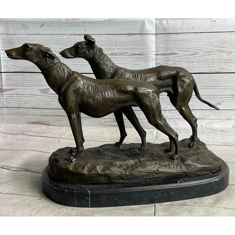 Red Barrel Studio® Rimon Pair Of Greyhounds - Two Slender Racing Dogs Handmade Bronze Sculpture By Fremiet