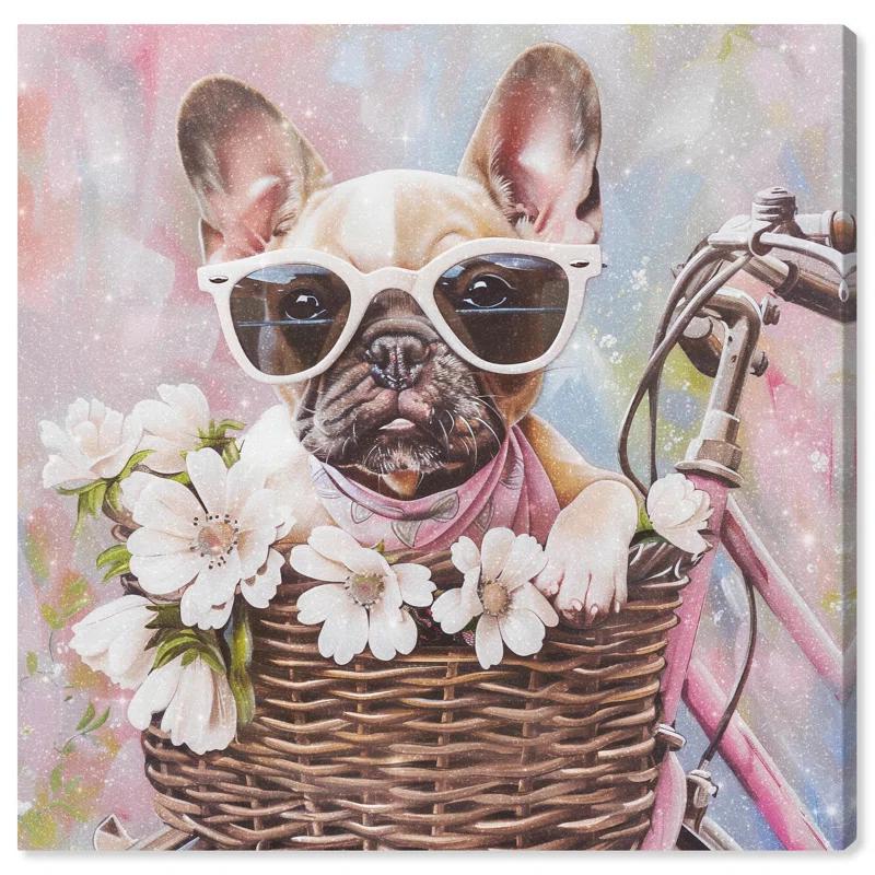 Art Remedy Frenchie Bike Basket Canvas Kids Art Prints by Art Remedy